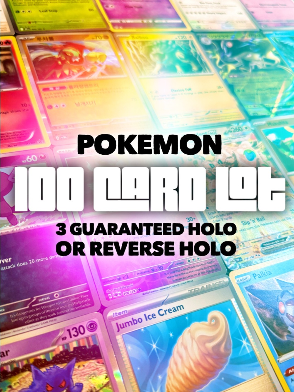 100 Pokemon card lot bundle pack - 3 guaranteed holo/reverse holos!